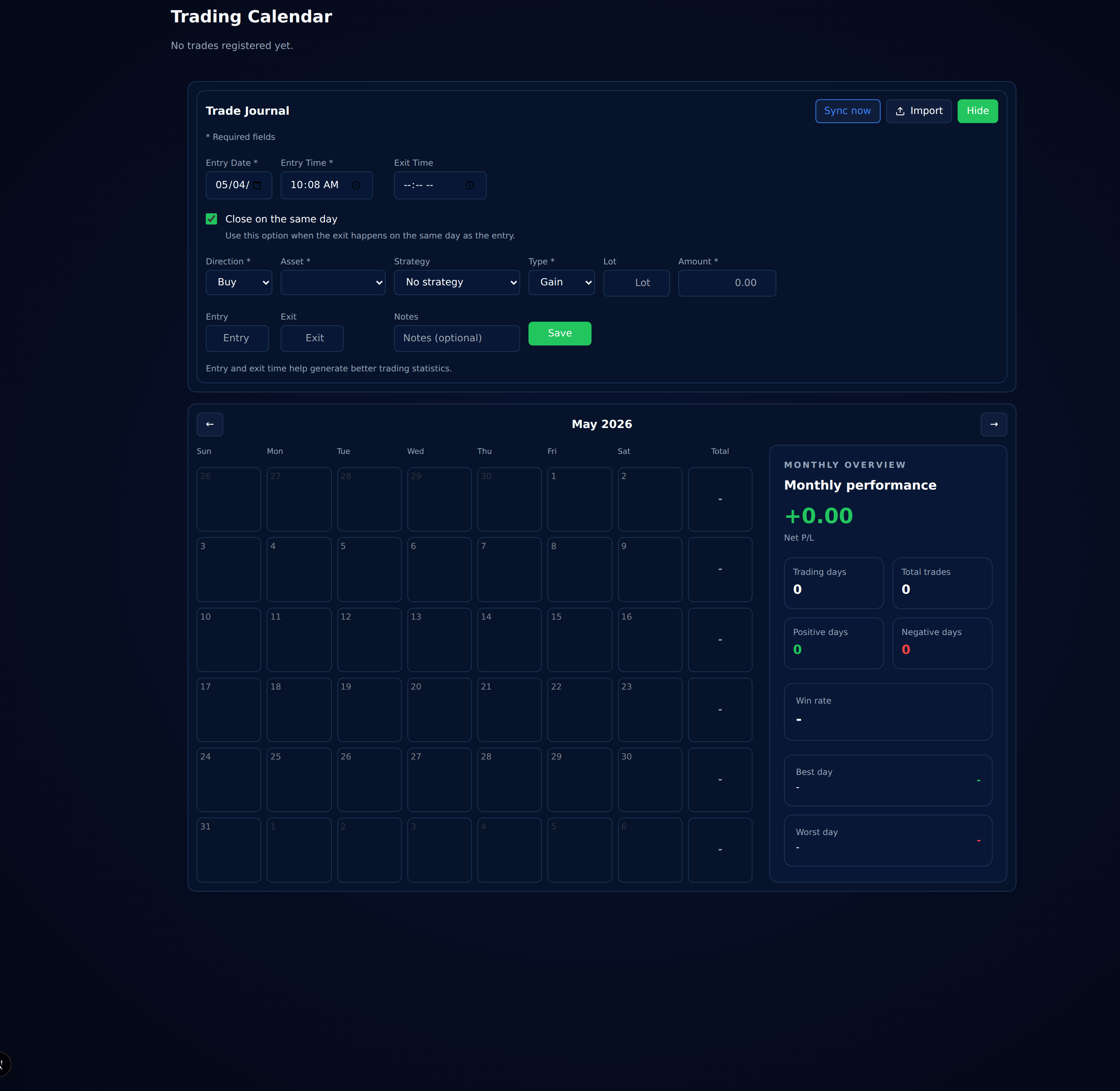 Trading Calendar to Track Daily Results | Cobra Trading System